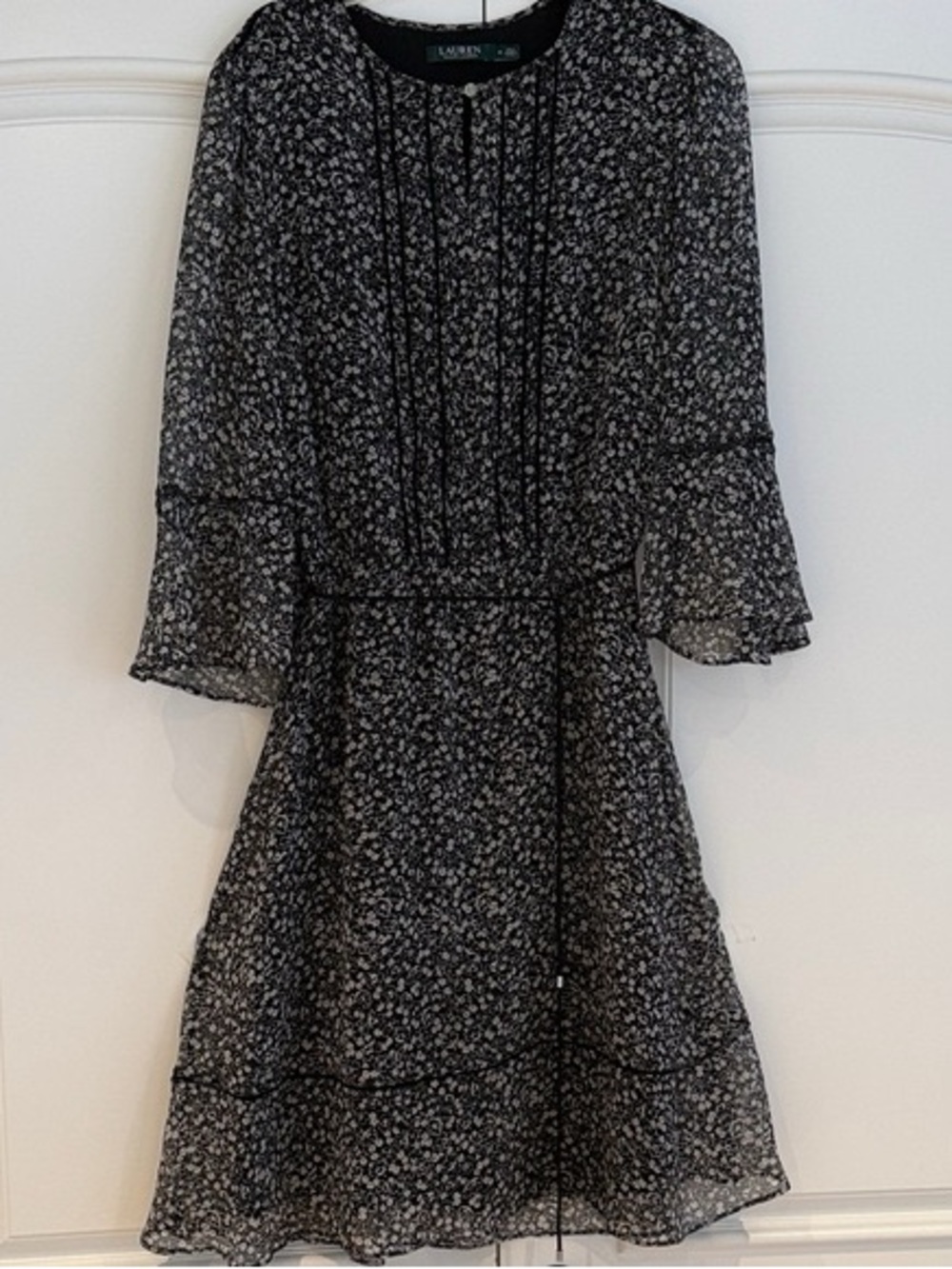 Ralph Lauren Black and White Floral Midi Dress